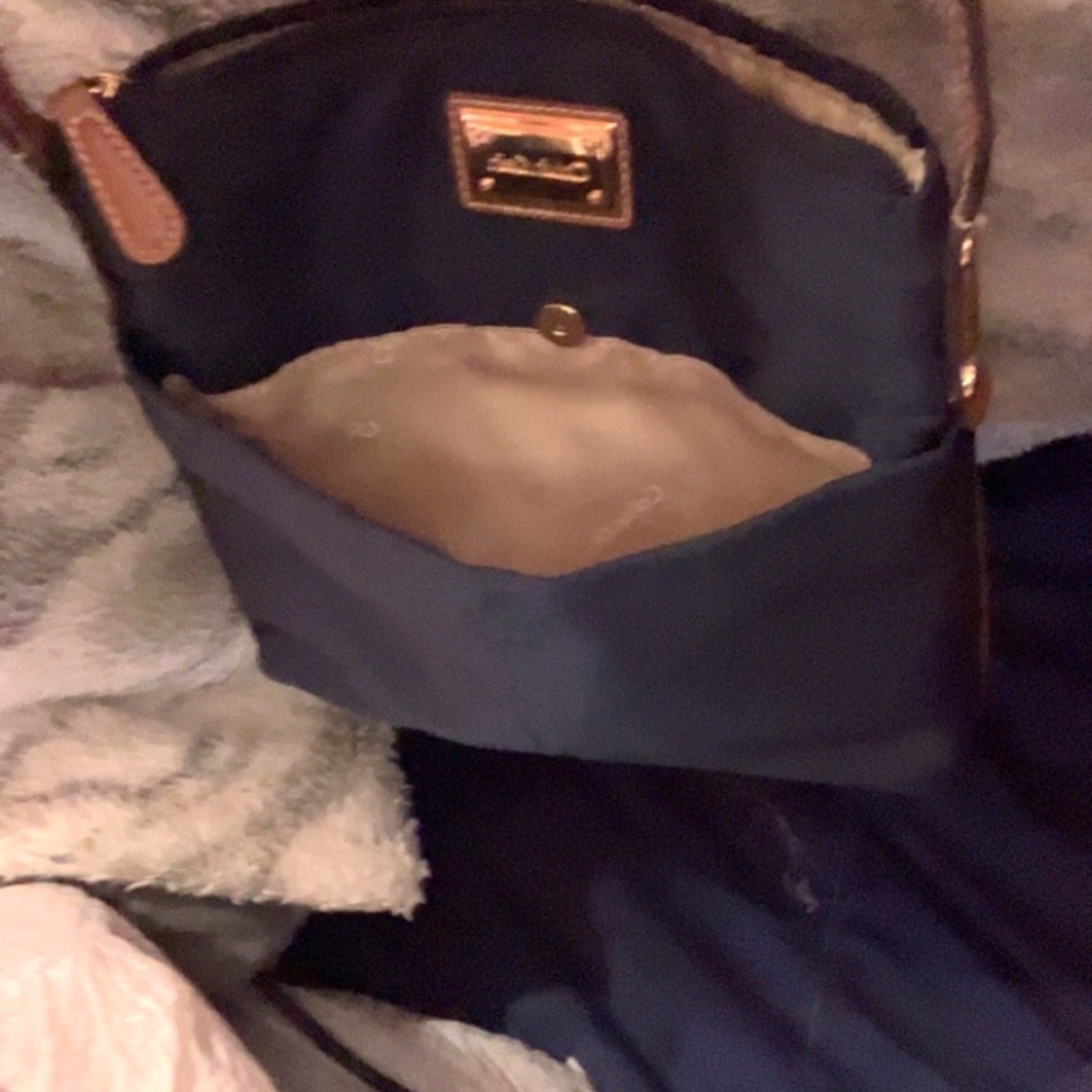 Calvin Klein Collection Navy and Tan Crossbody Bag